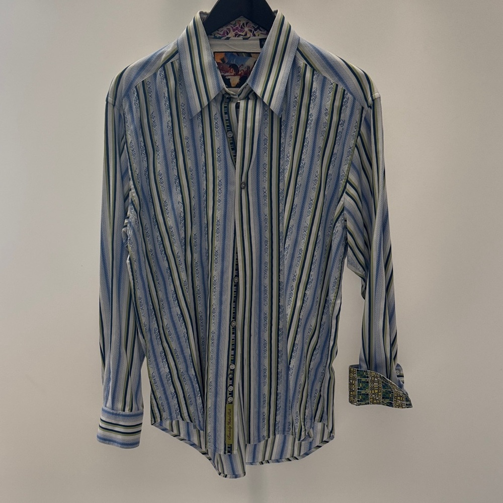 Robert Graham Blue and White Striped Shirt